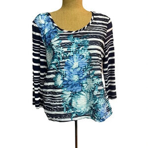 Hearts of palm striped top navy/white/blue/green size PL